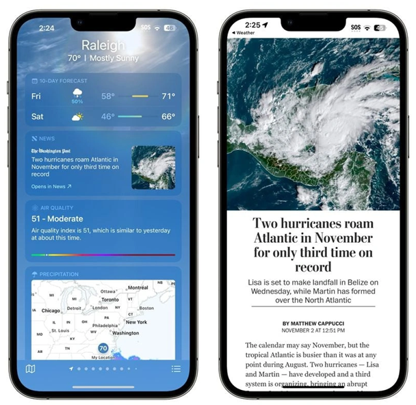 普定苹果14维修分享iPhone 14手机如何看天气时顺带看新闻 