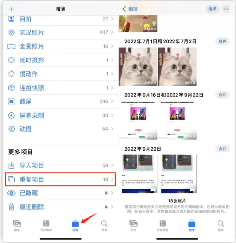 普定苹果手机维修分享iOS 16 中相册重复项目功能使用方法 